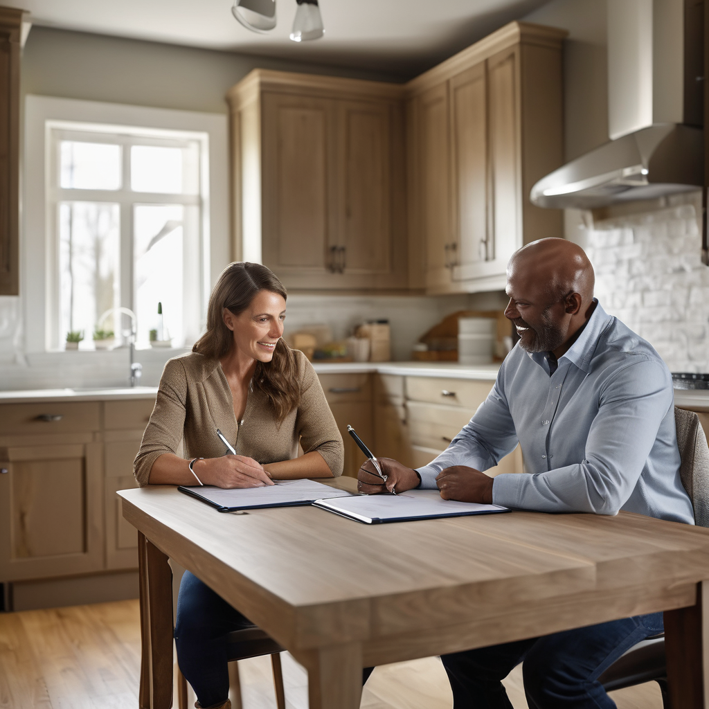 Environmental consultant discussing air quality test results with homeowner