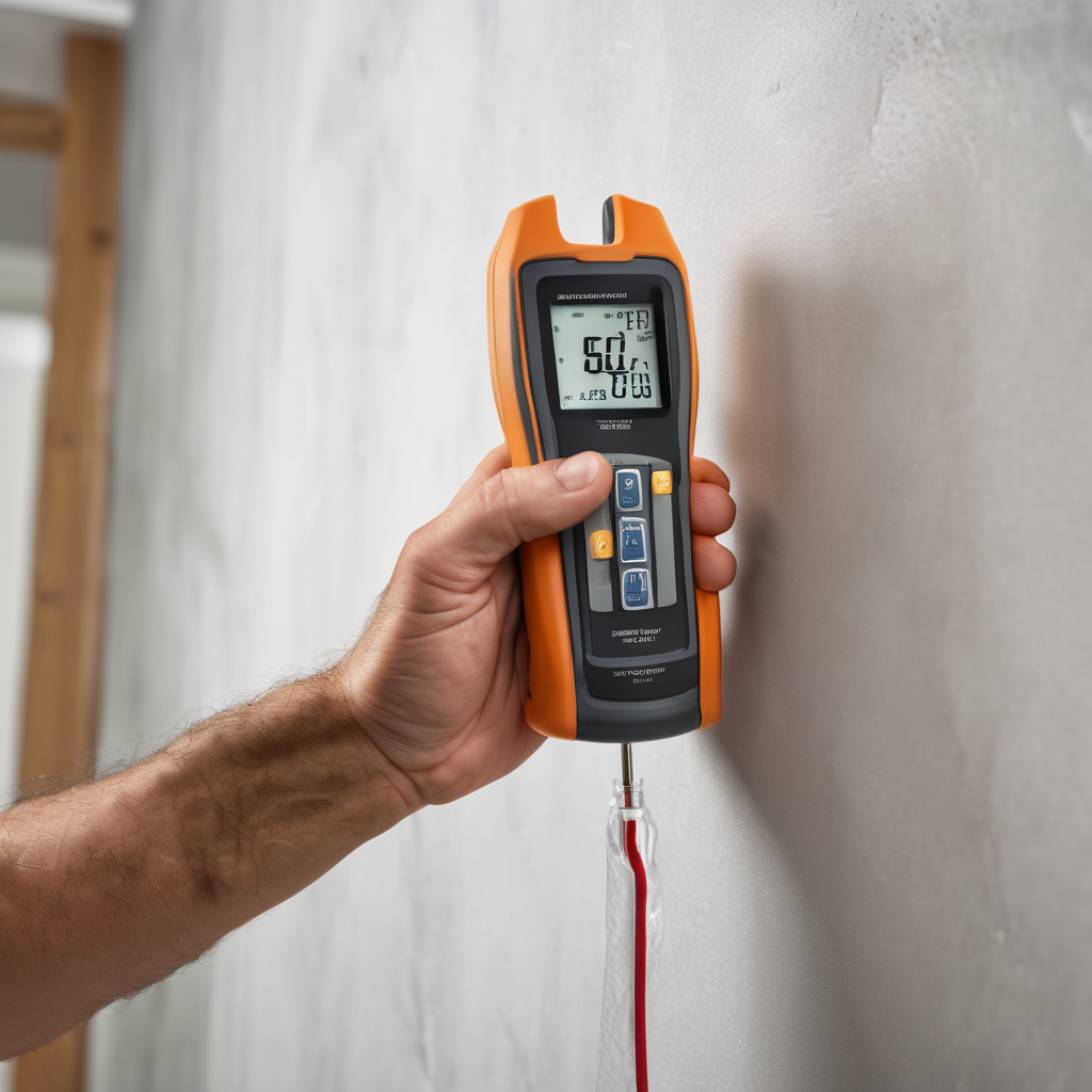 Professional inspector using moisture meter on residential wall
